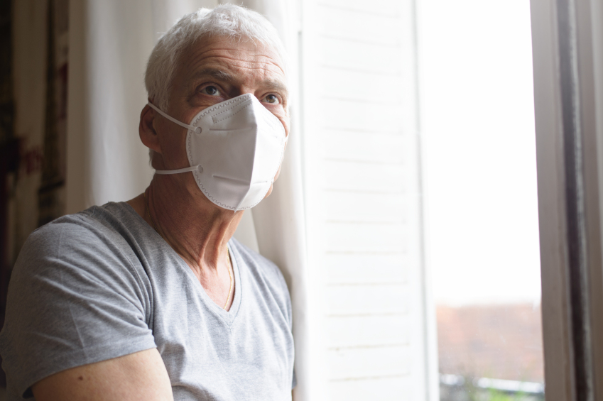Senior Man Wearing Air Filter Mask